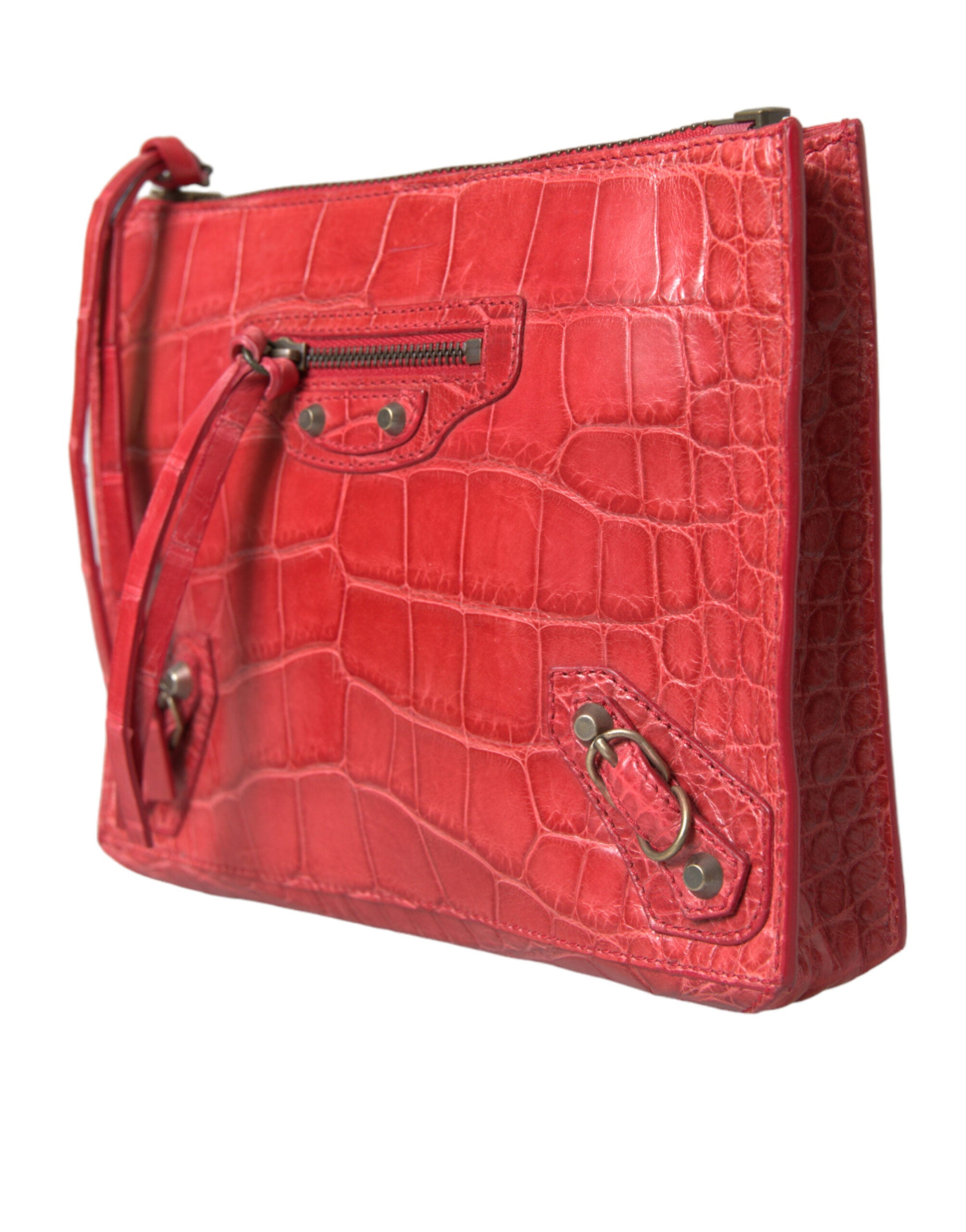 Red Exotic Skin Leather Classic Pouch Purse Wristlet Bag