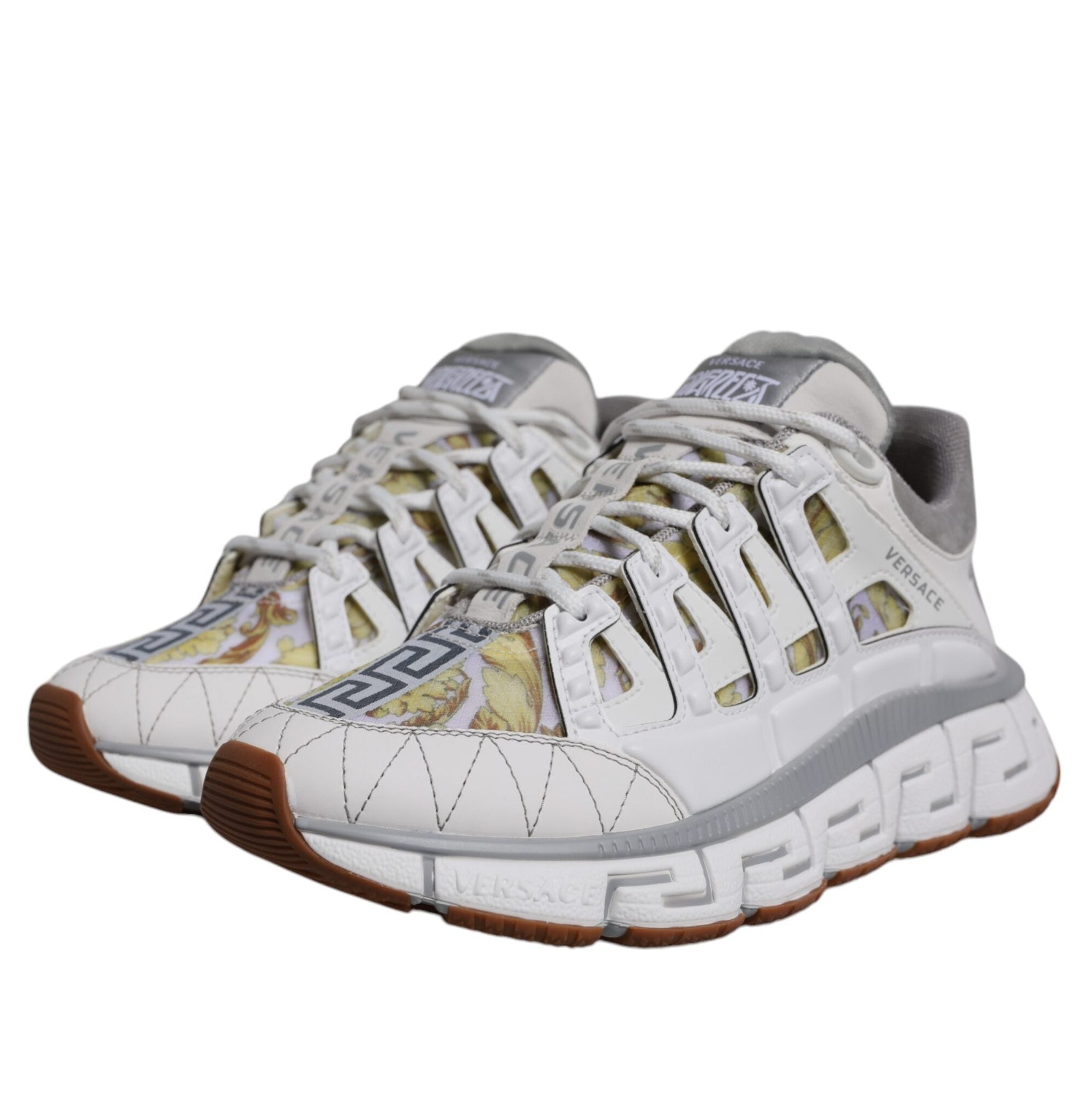 White Trigreca Barocco Print Low Top Sneakers Shoes