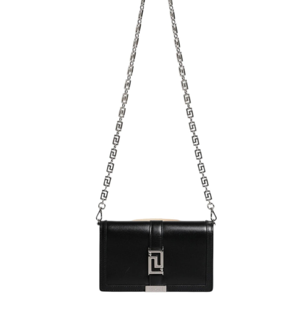 Black Calfskin Leather Chain Strap Shoulder Crossbody Bag