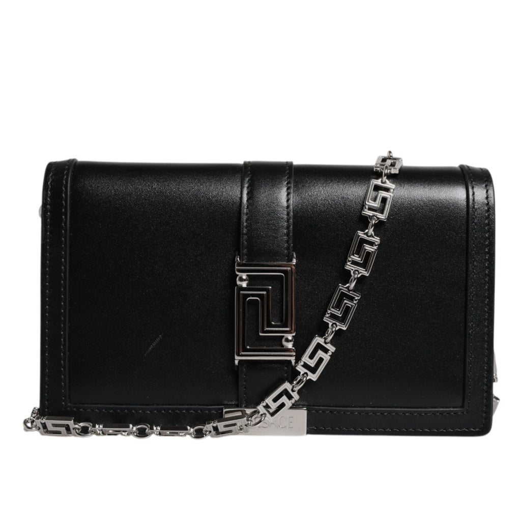 Black Calfskin Leather Chain Strap Shoulder Crossbody Bag