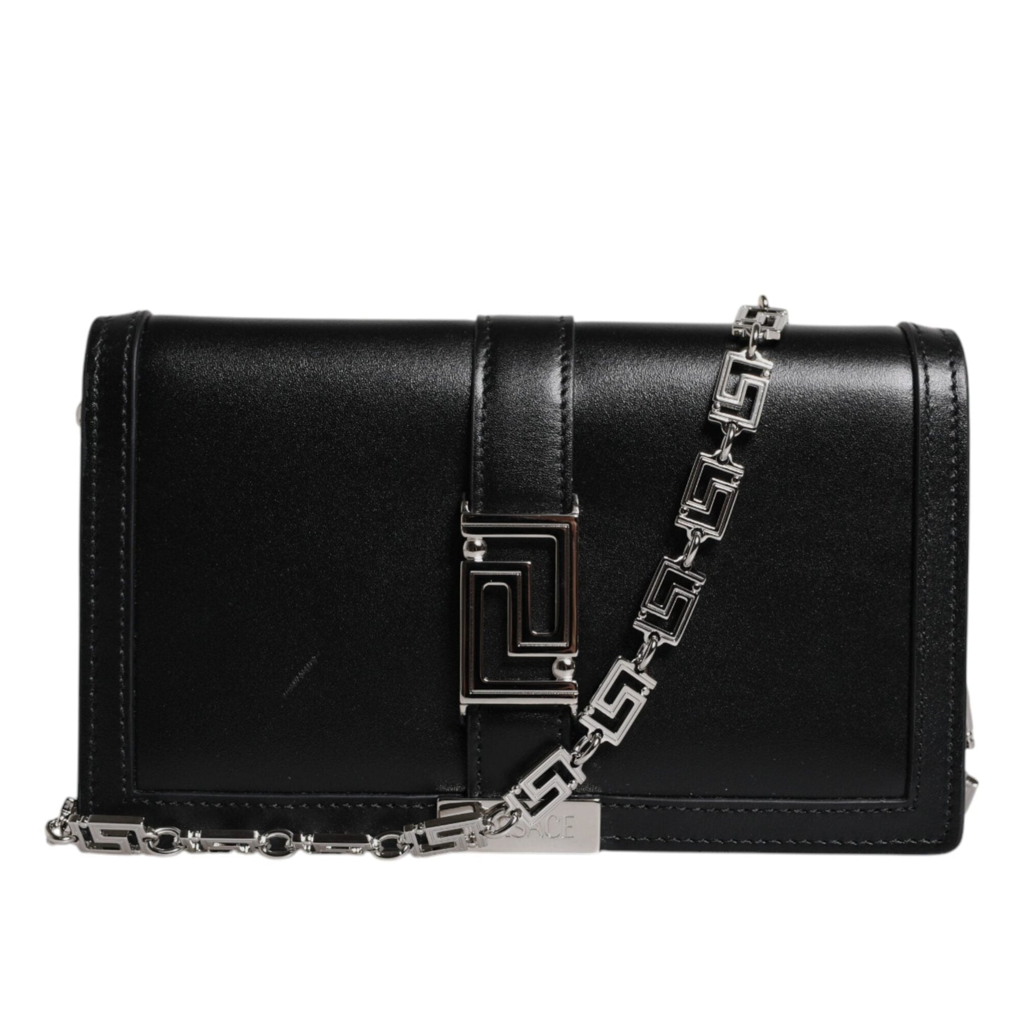 Black Calfskin Leather Chain Strap Shoulder Crossbody Bag