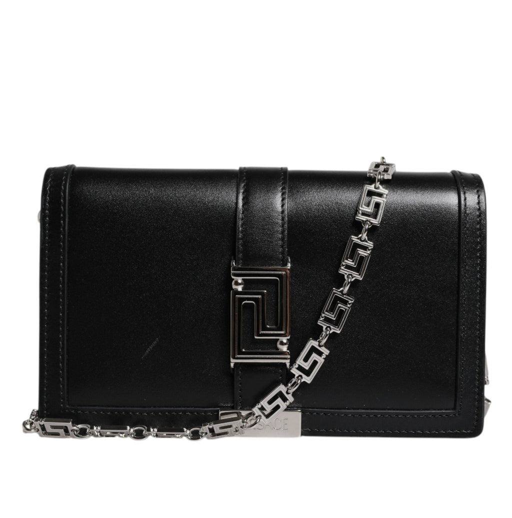 Black Calfskin Leather Chain Strap Shoulder Crossbody Bag