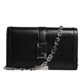 Black Calfskin Leather Chain Strap Shoulder Crossbody Bag