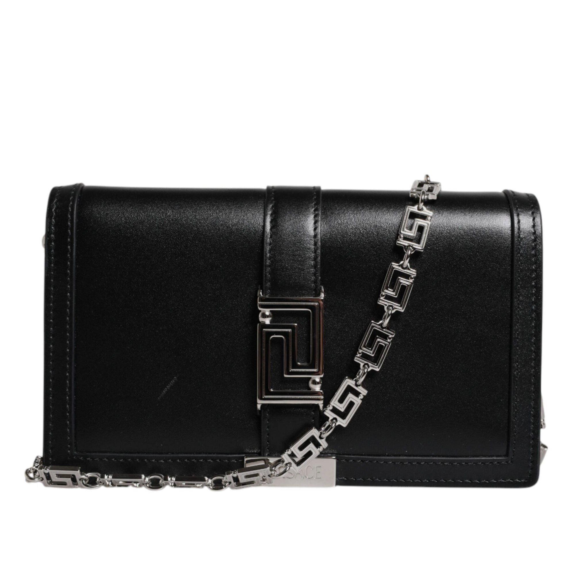 Black Calfskin Leather Chain Strap Shoulder Crossbody Bag