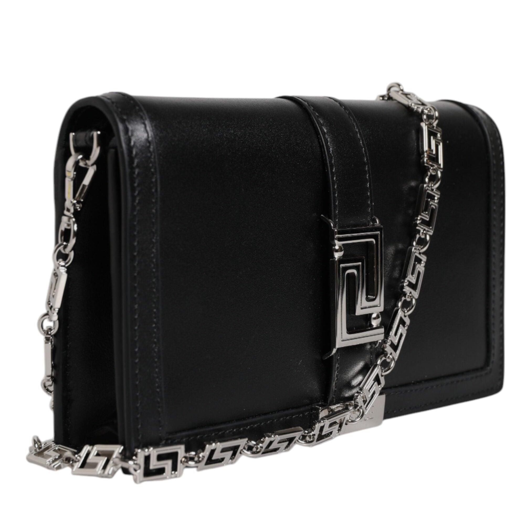 Black Calfskin Leather Chain Strap Shoulder Crossbody Bag