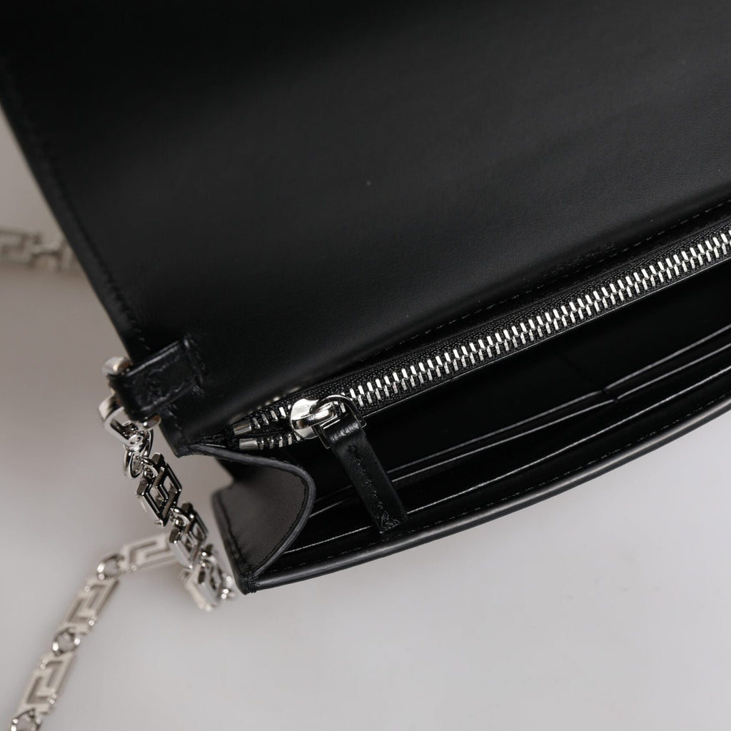 Black Calfskin Leather Chain Strap Shoulder Crossbody Bag