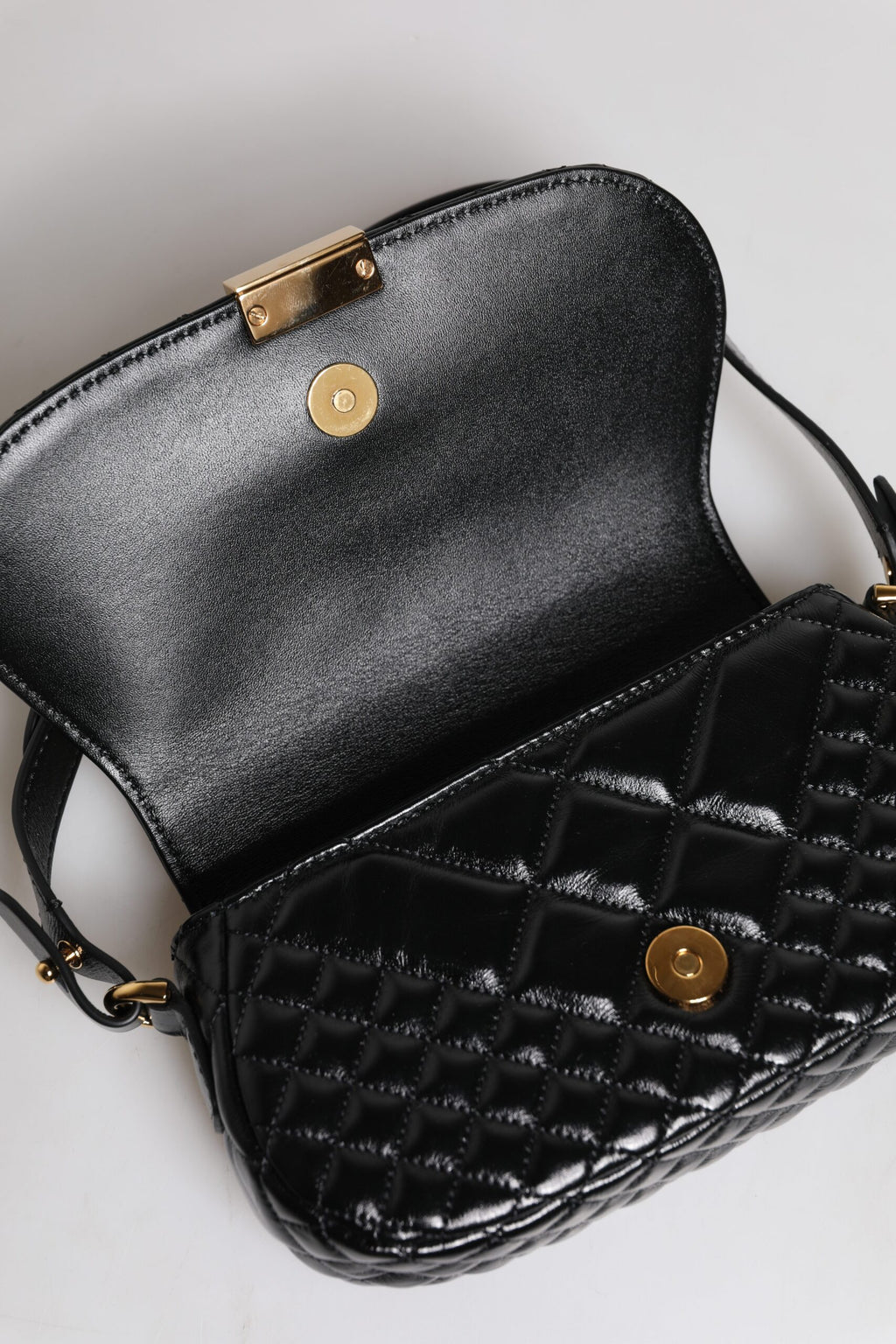 Black Calf Leather Quilted Shoulder Strap Bag