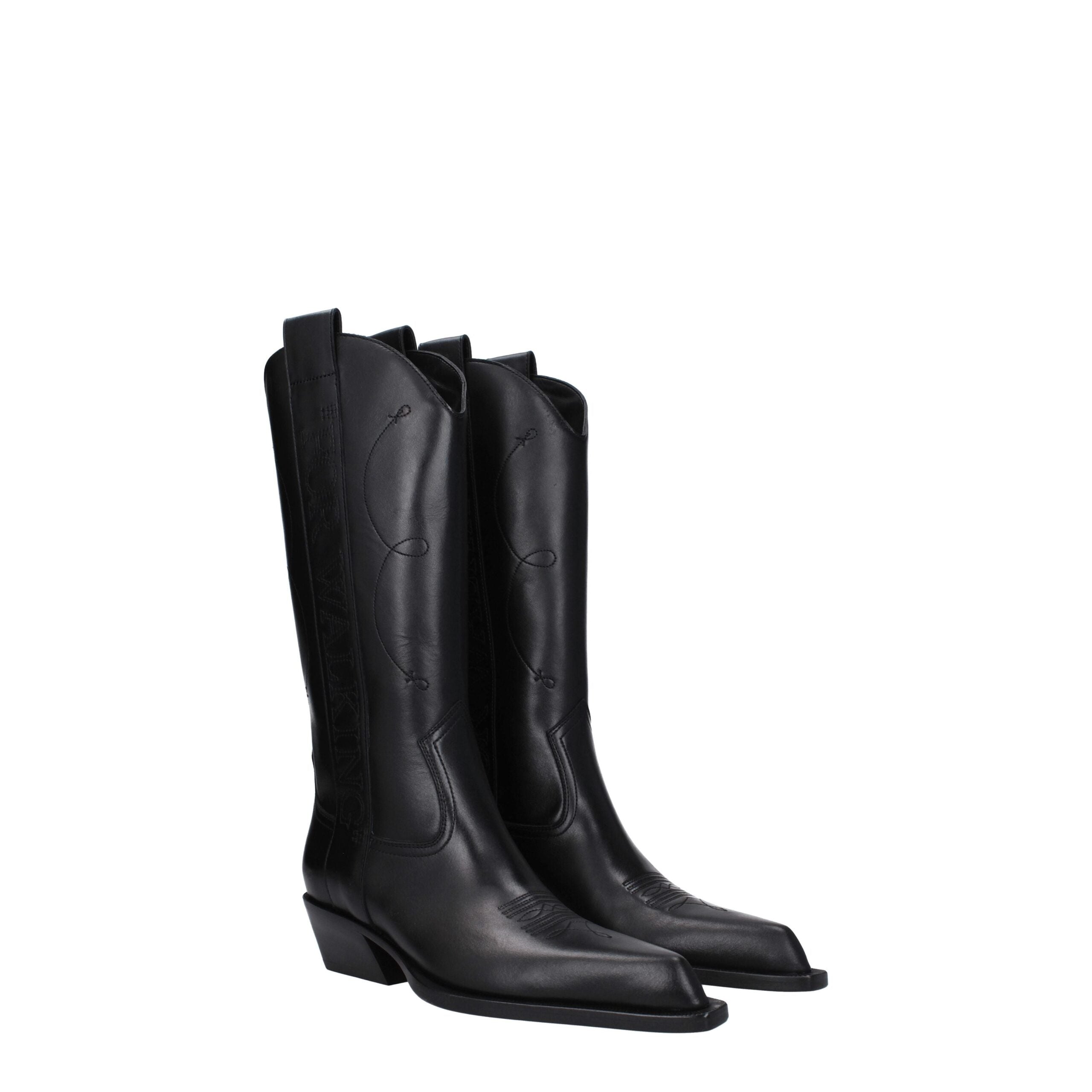 Black Leather High Heel Boots