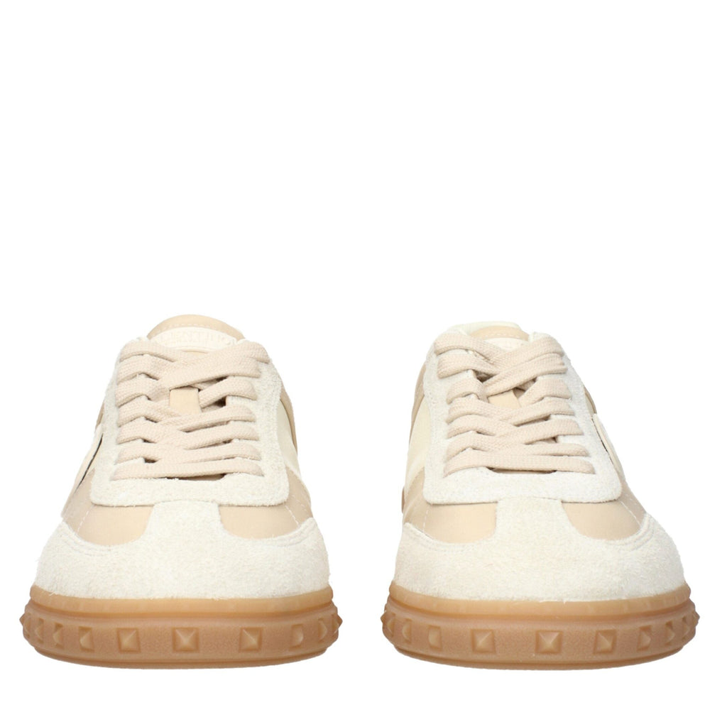 Beige Fabric Low Top Sneakers