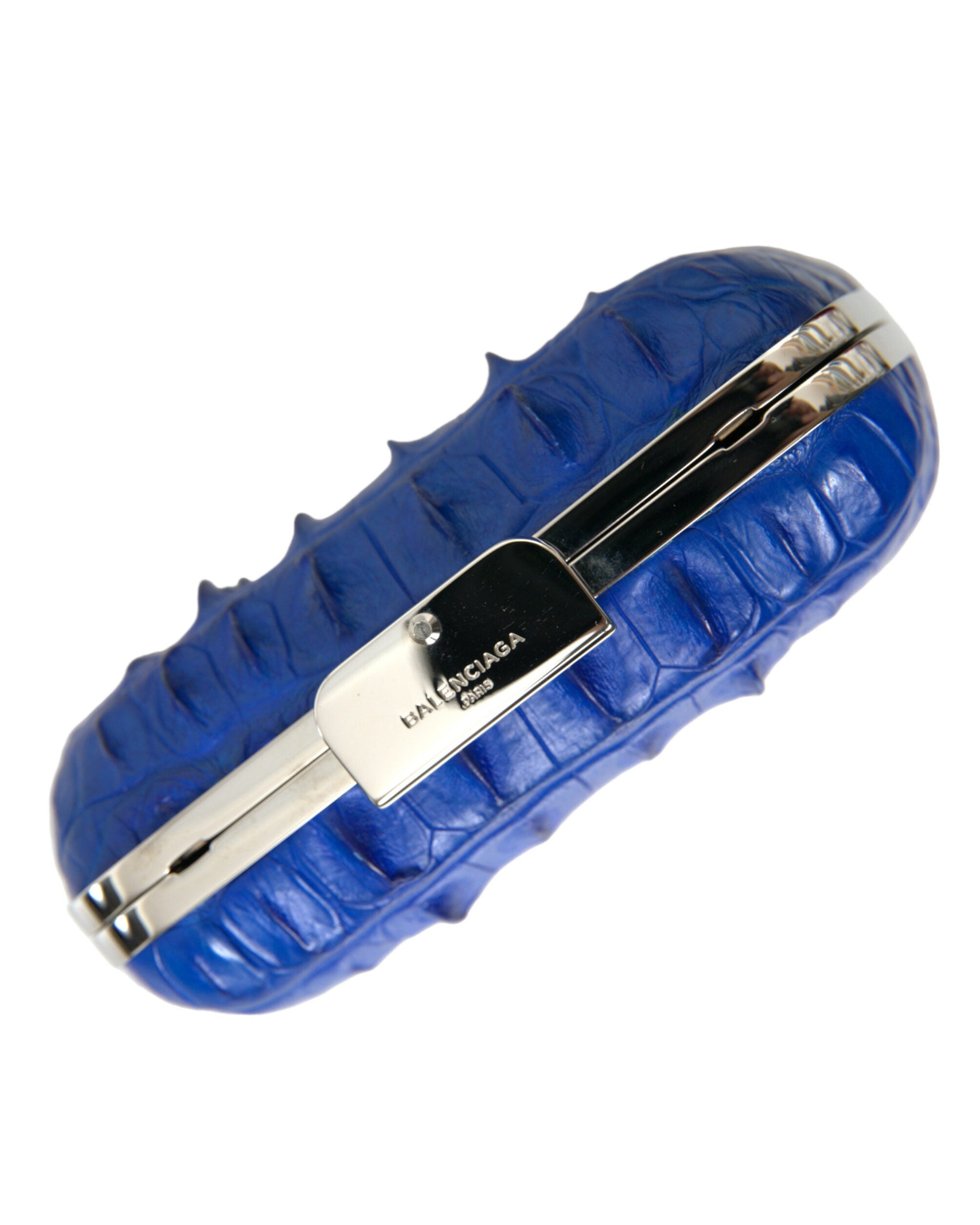 Balenciaga – Crocodile Skin Leather Evening Clutch Bag Blue Electrique