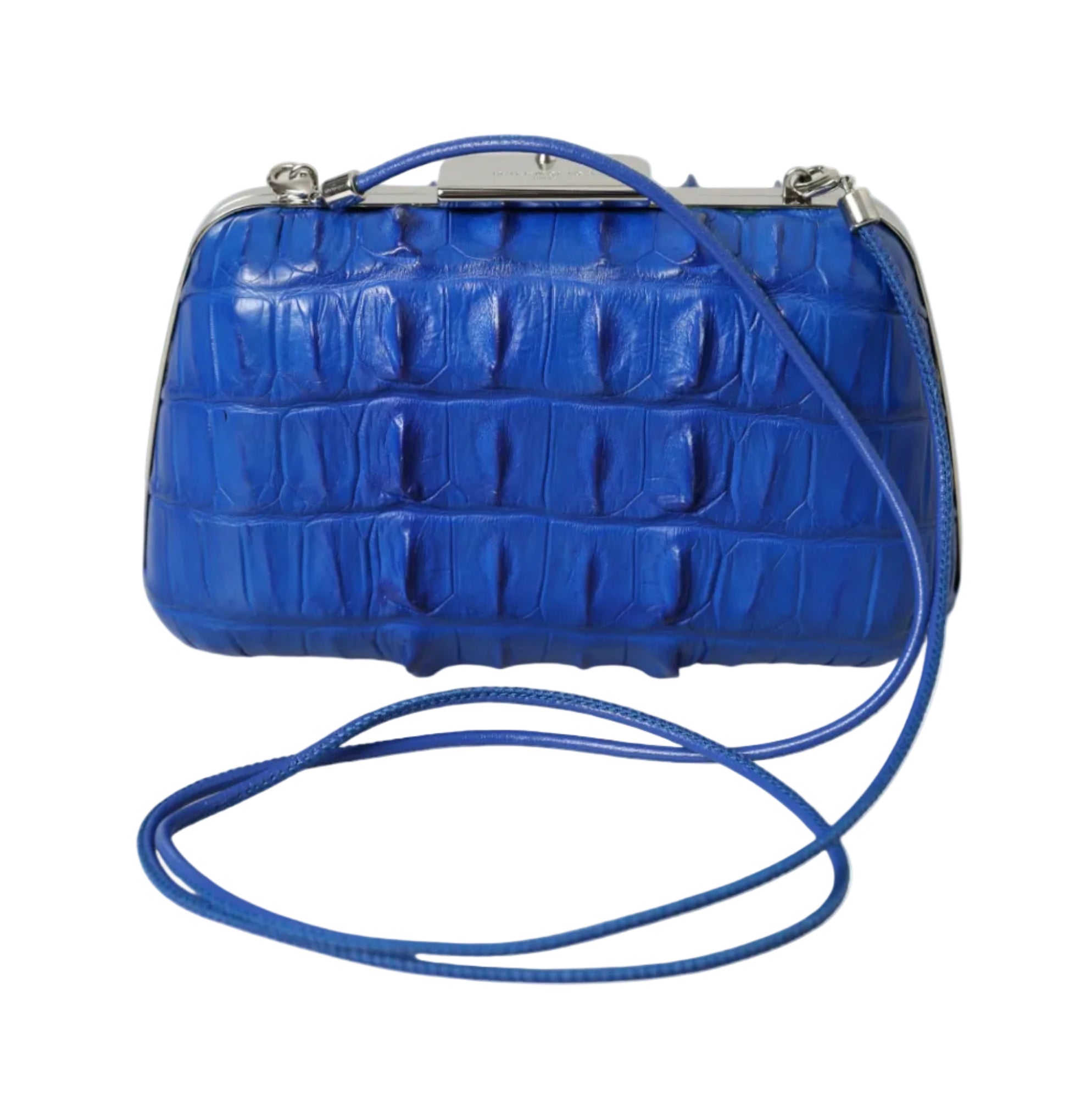 Balenciaga – Crocodile Skin Leather Evening Clutch Bag Blue Electrique