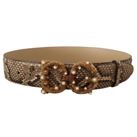 DOLCE & GABBANA - Brown Exotic Leather Logo Buckle Amore Belt