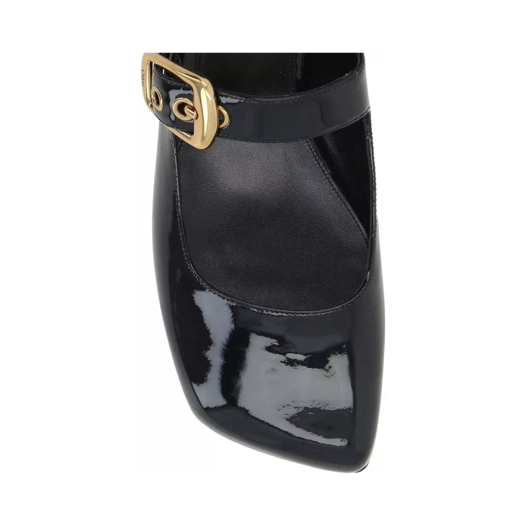 Chloé - Women's Black Calfskin Ballet Flats - Gold Buckle Edition