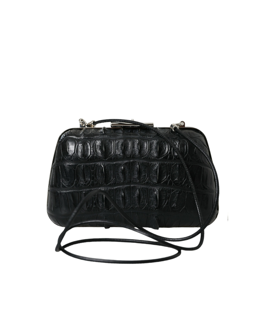 Balenciaga – Crocodile Skin Leather Evening Clutch Bag Black