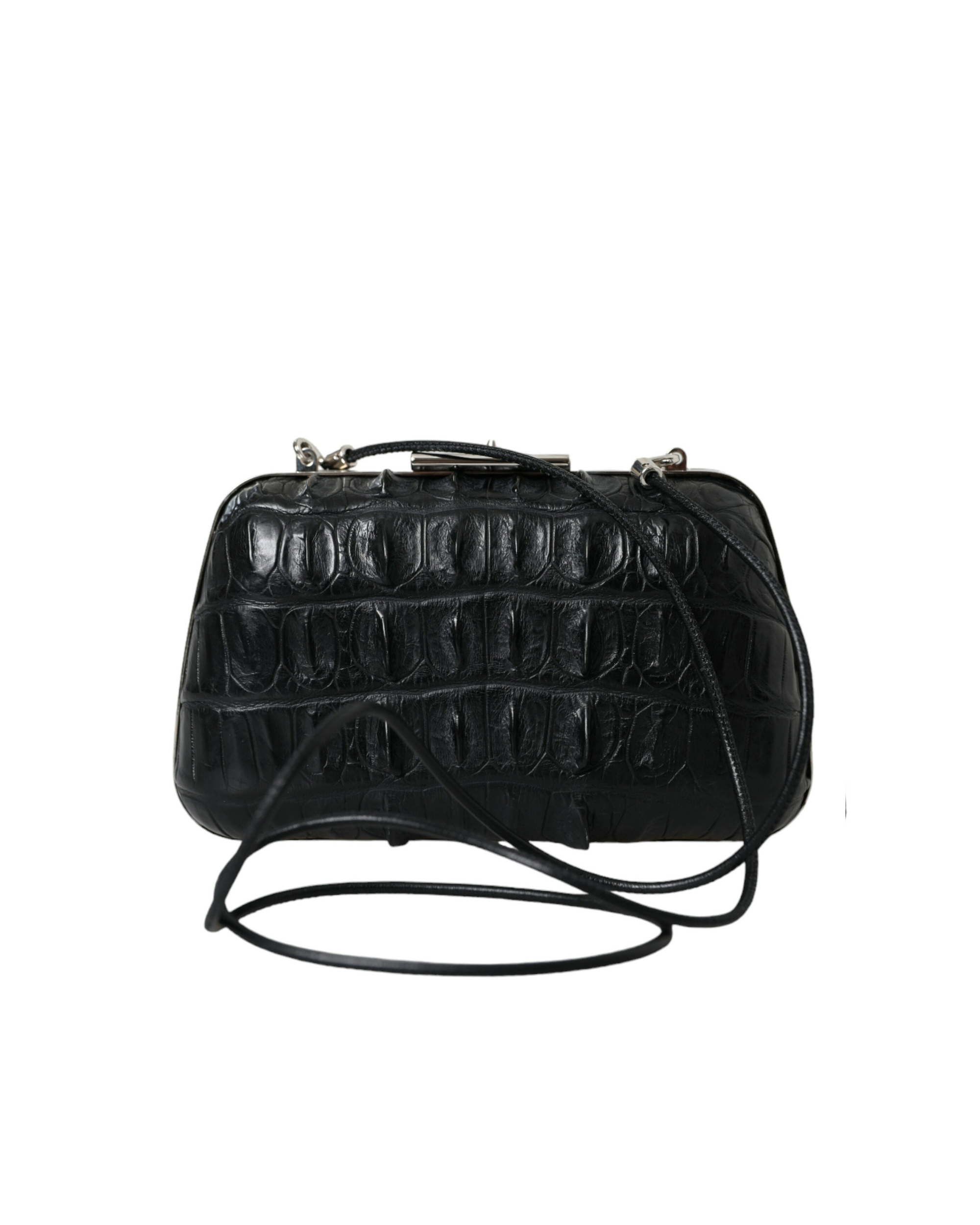 Balenciaga – Crocodile Skin Leather Evening Clutch Bag Black