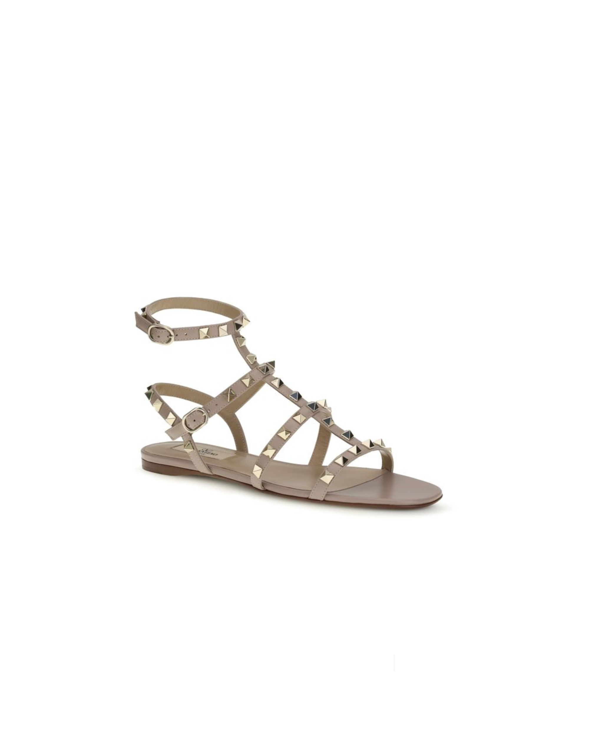 Valentino Garavani – Sandali Rockstud Flat in Pelle Nude