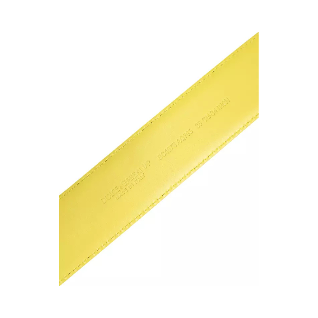 Dolce & Gabbana - Cintura in Pelle Giallo Neon con Placca Logo Milano Italia