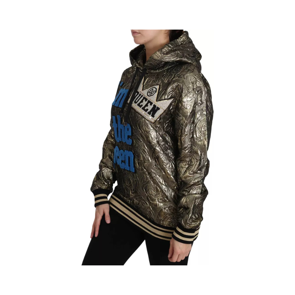 Dolce & Gabbana - Felpa con cappuccio I'm the Queen Gold Brocade