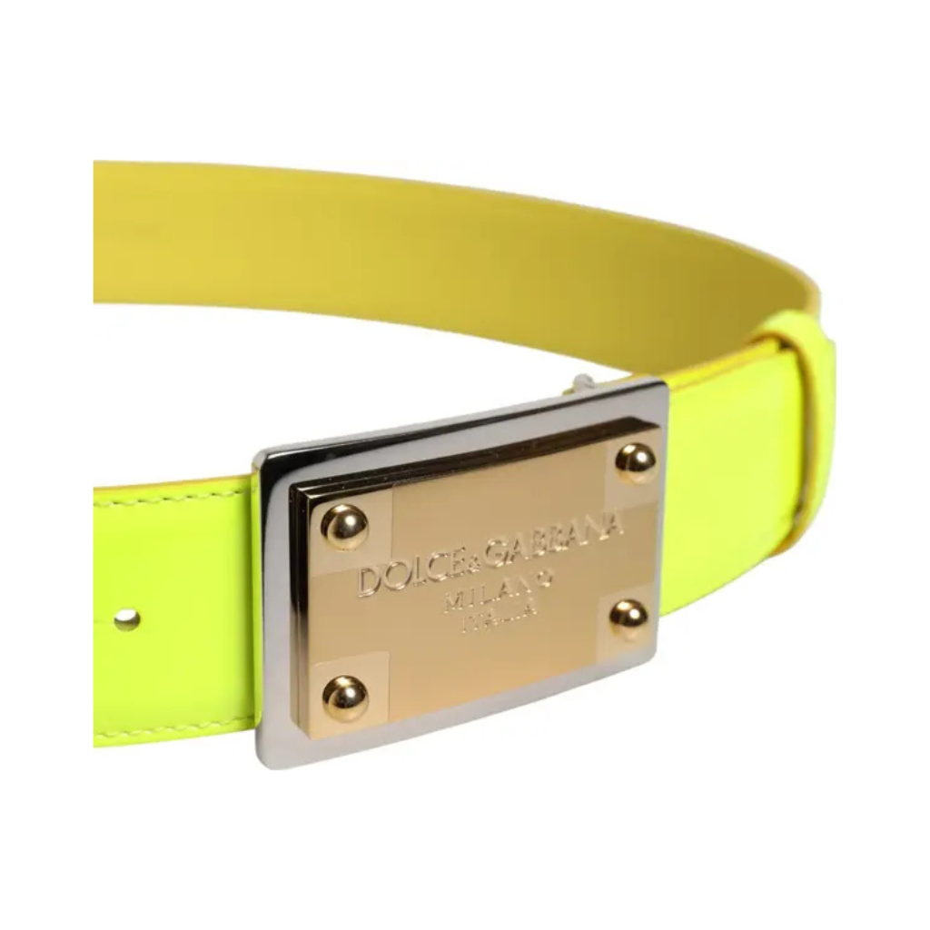 Dolce & Gabbana - Cintura in Pelle Giallo Neon con Placca Logo Milano Italia
