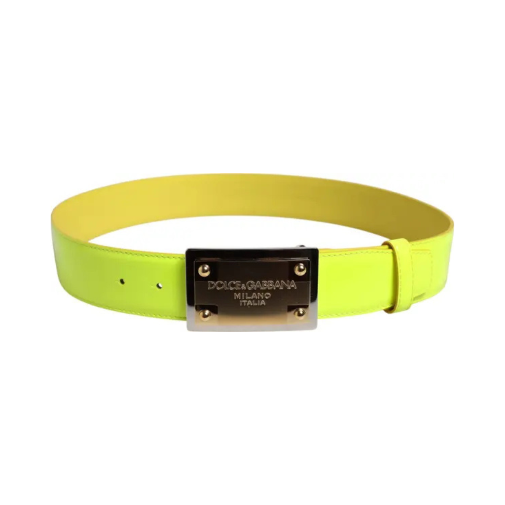Dolce & Gabbana - Cintura in Pelle Giallo Neon con Placca Logo Milano Italia