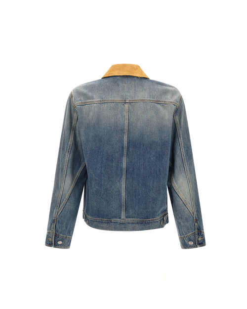 Alexander McQueen Stonewashed Denim Jacket with Suede Collar