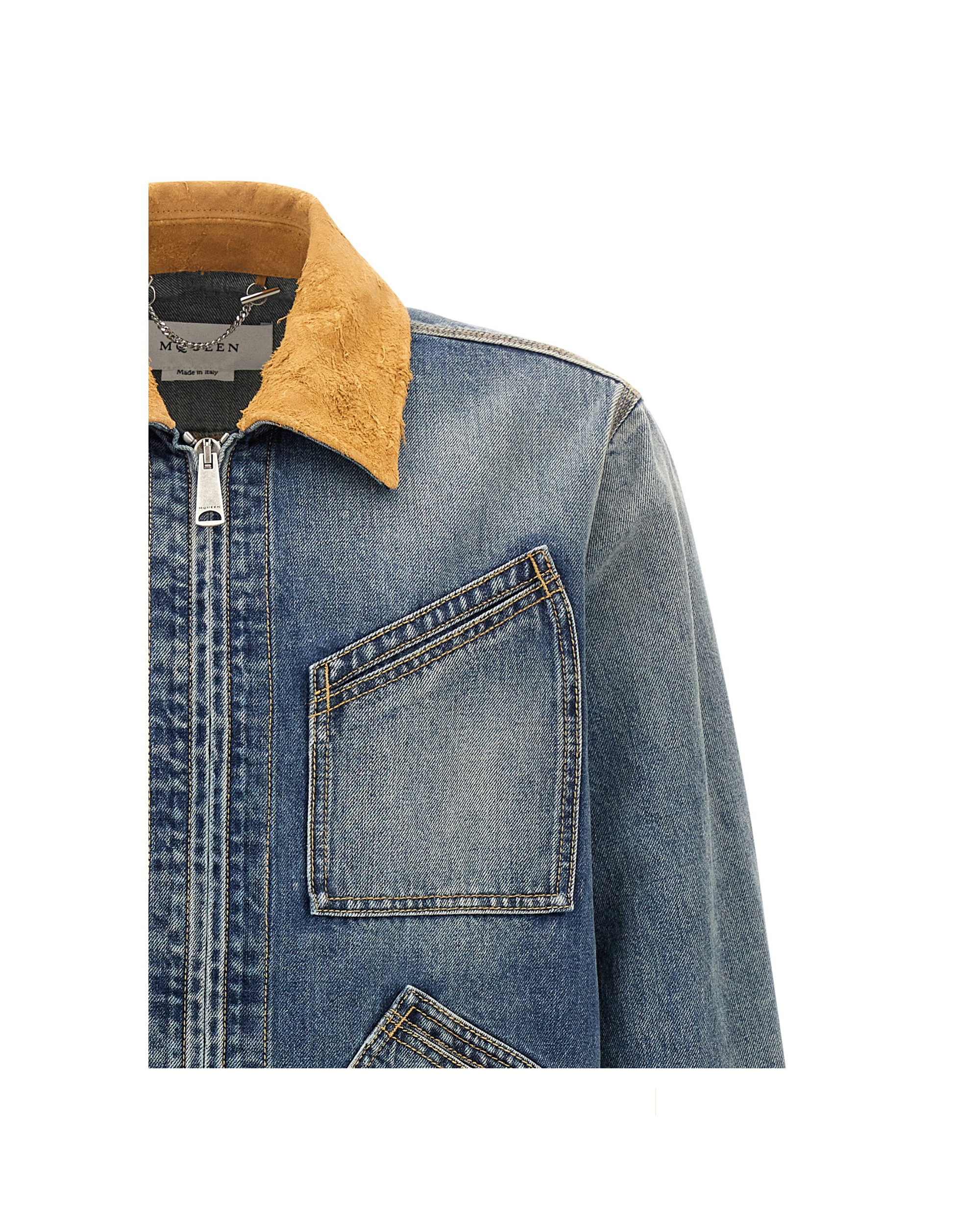 Alexander McQueen Stonewashed Denim Jacket with Suede Collar