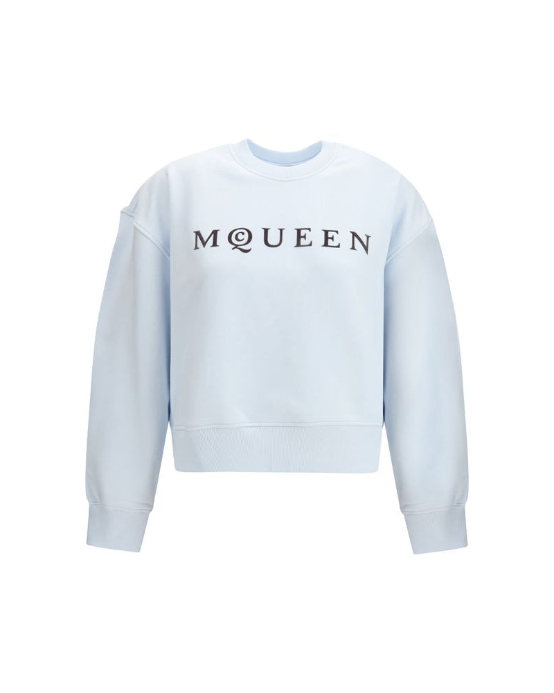 Alexander McQueen – Felpa Oversize Celeste con Logo McQueen a Contrasto
