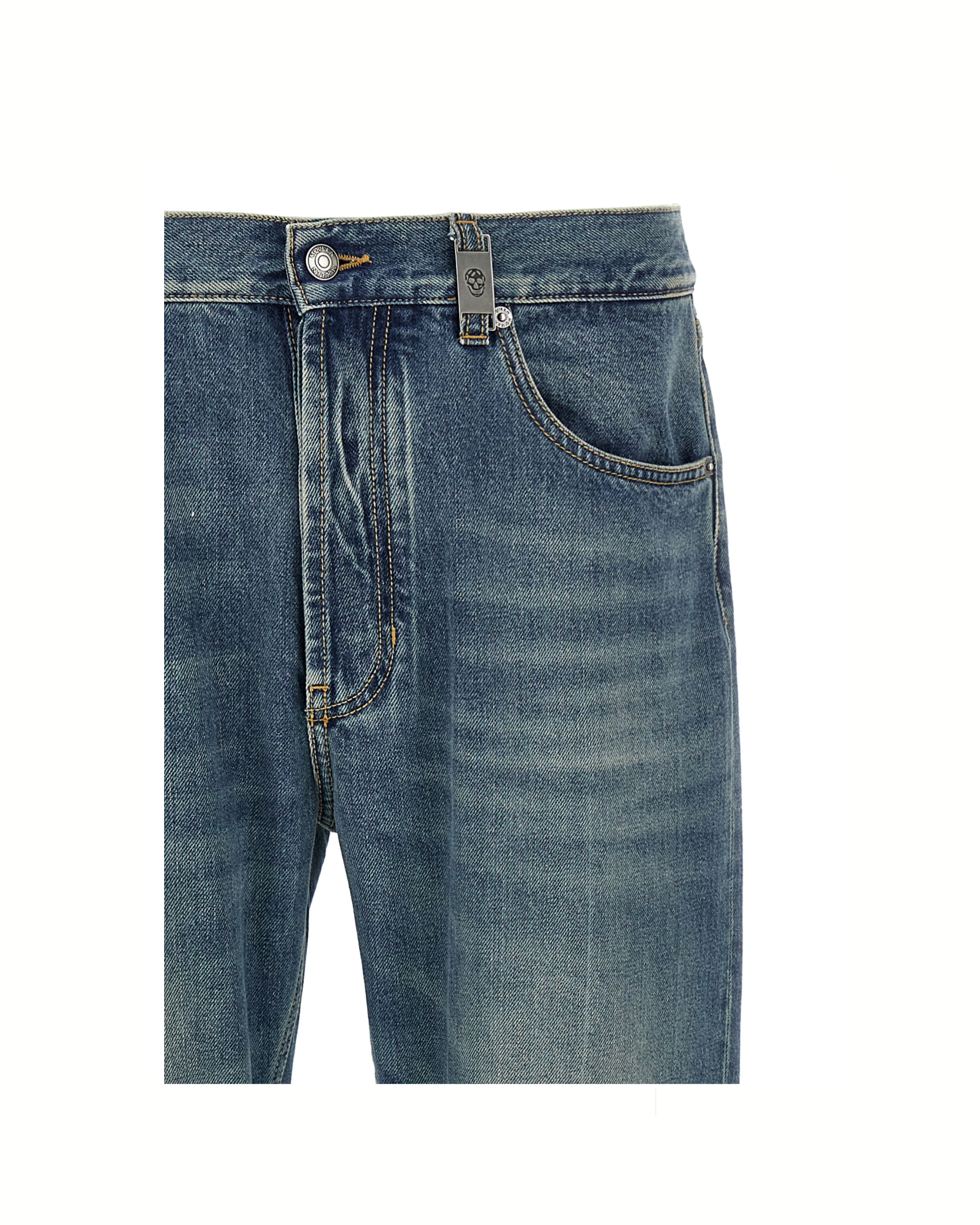 Alexander McQueen Jeans Blu Stonewashed con Skull Tag