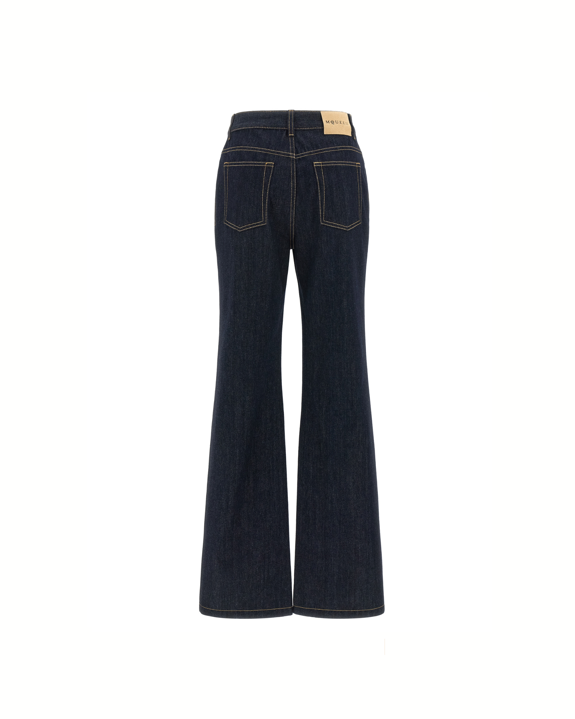 Alexander McQueen – Jeans Flared in Denim Blu con Cuciture a Contrasto