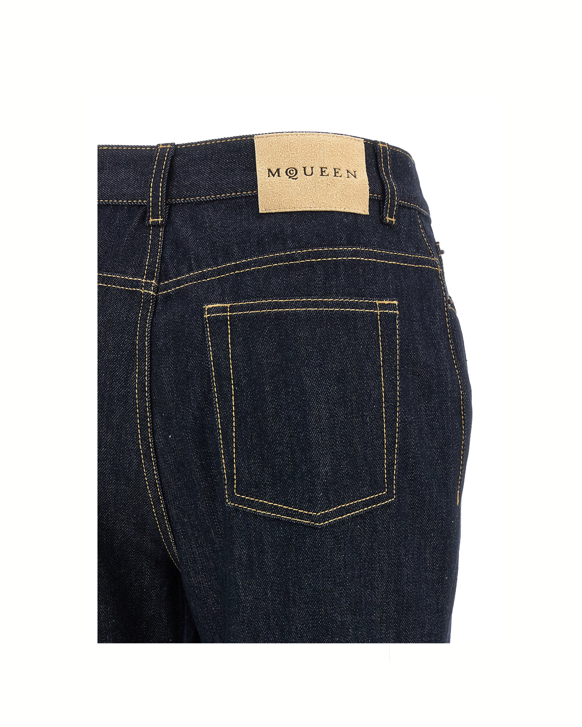 Alexander McQueen – Jeans Flared in Denim Blu con Cuciture a Contrasto