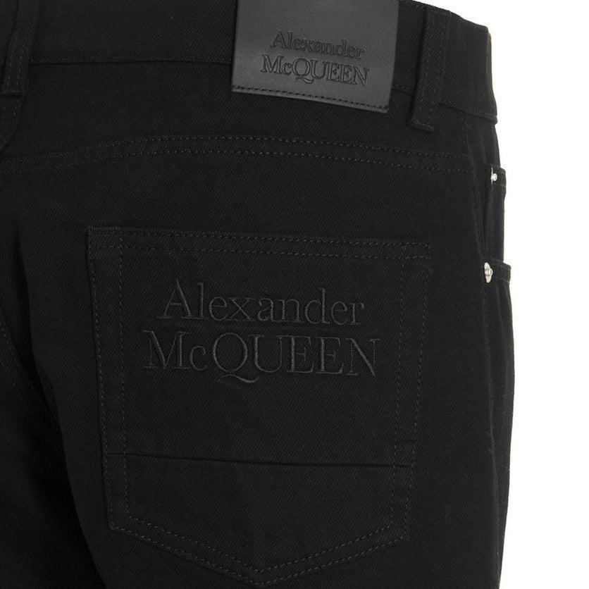 Alexander McQueen – Jeans Slim Fit Neri in Denim Premium con Logo Ricamato Tone-on-Tone
