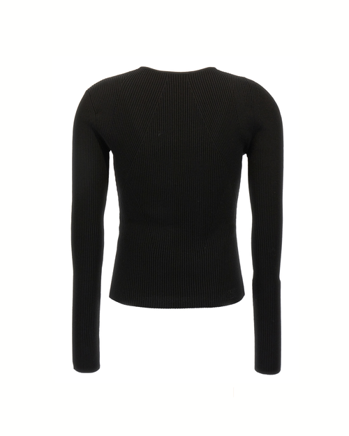 Alexander McQueen Maglia Nera in Lana a Coste con Cut-Out sulla Spalla