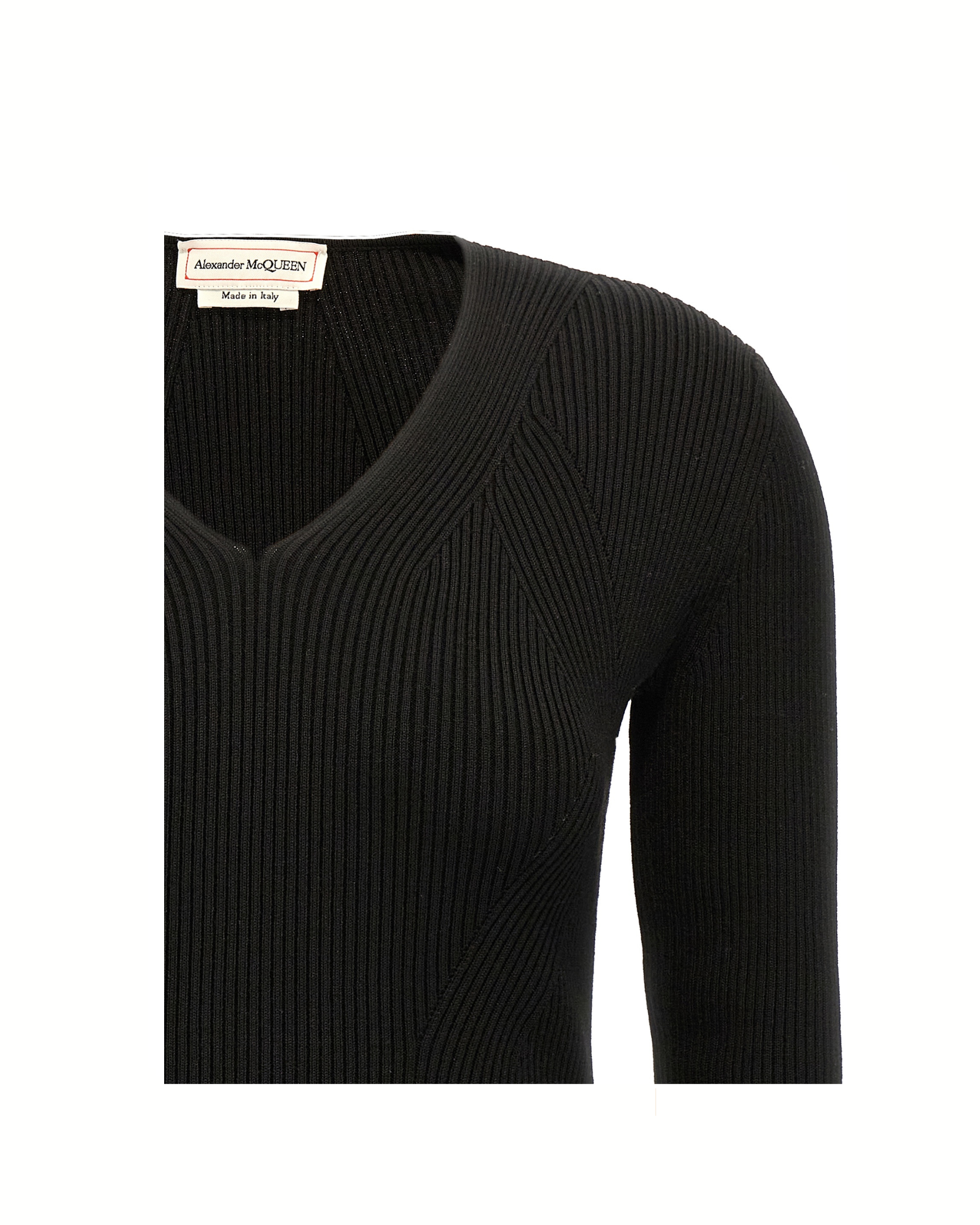 Alexander McQueen Maglia Nera in Lana a Coste con Cut-Out sulla Spalla