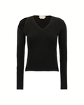 Alexander McQueen Maglia Nera in Lana a Coste con Cut-Out sulla Spalla