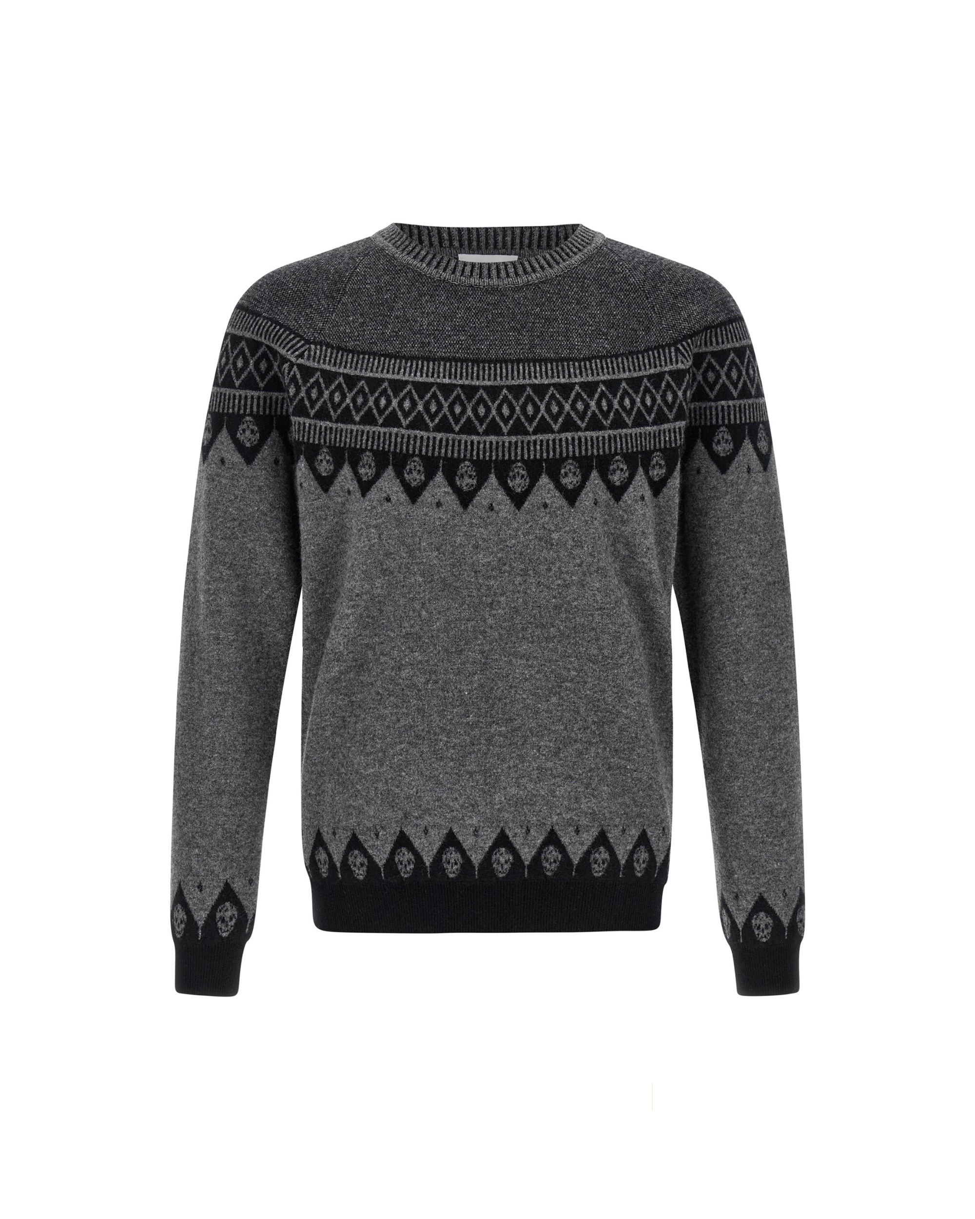 Alexander McQueen Maglione Skull Jacquard in Lana Grigia
