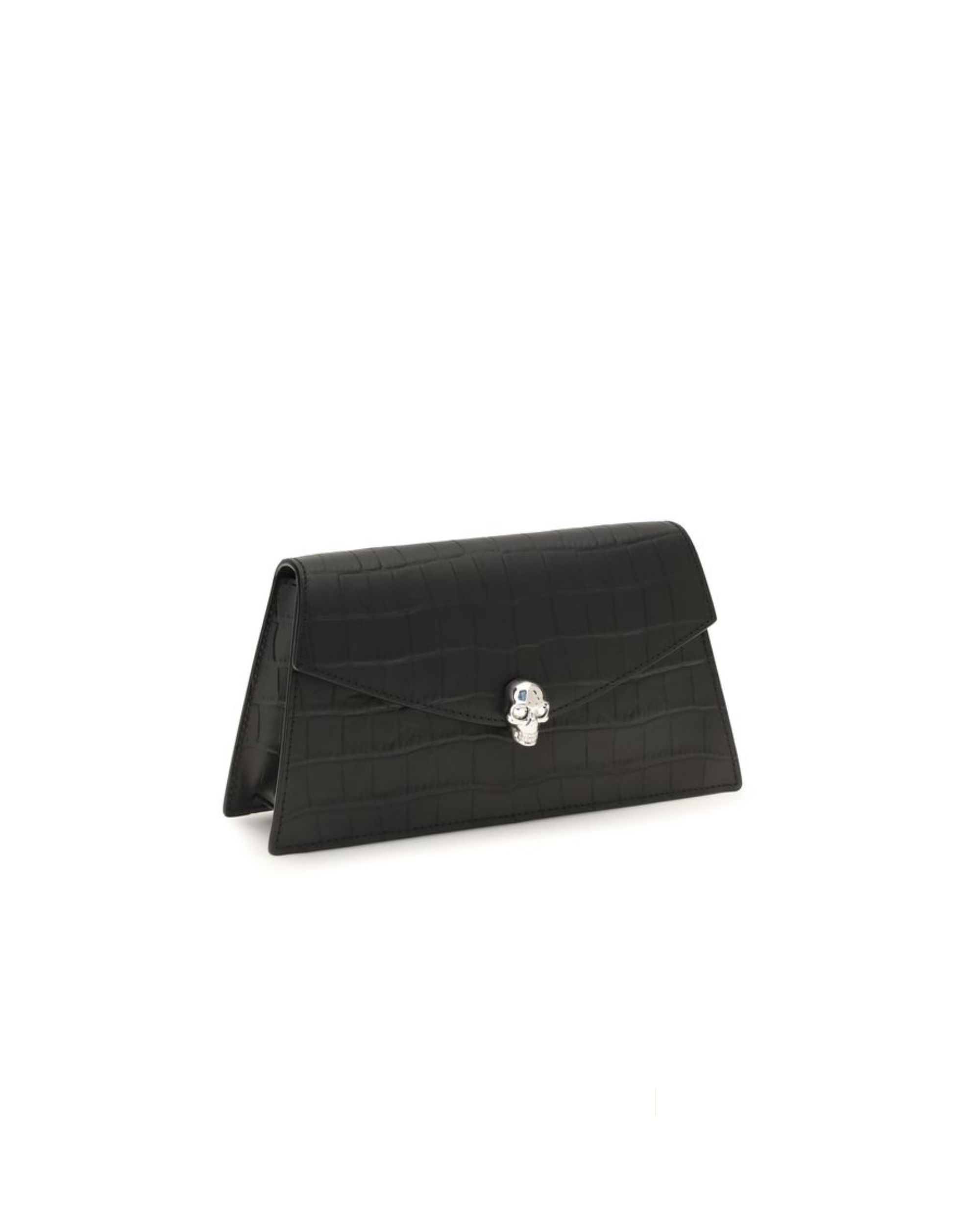 Alexander McQueen Mini Skull Clutch Nera in Pelle Stampa Coccodrillo