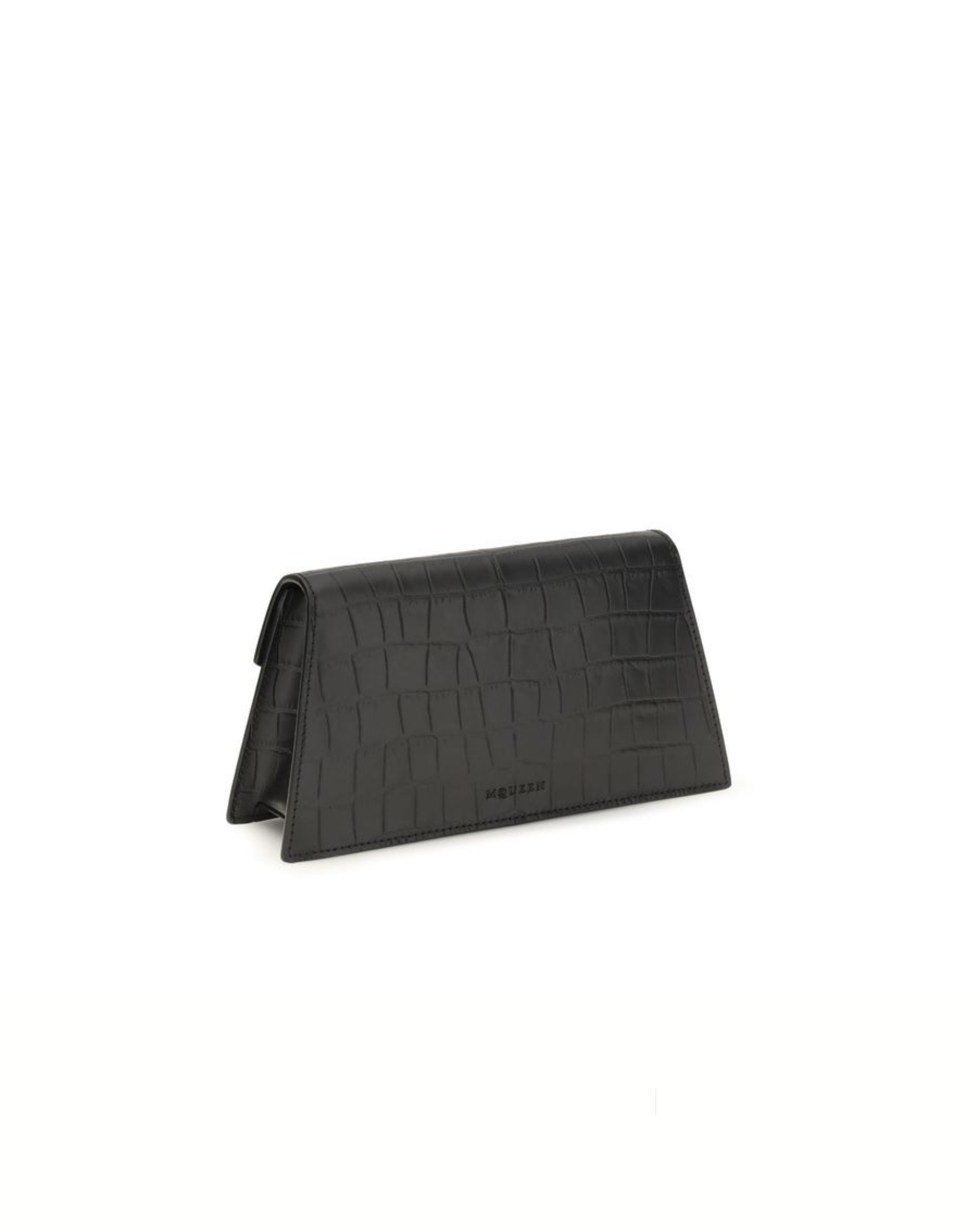 Alexander McQueen Mini Skull Clutch Nera in Pelle Stampa Coccodrillo