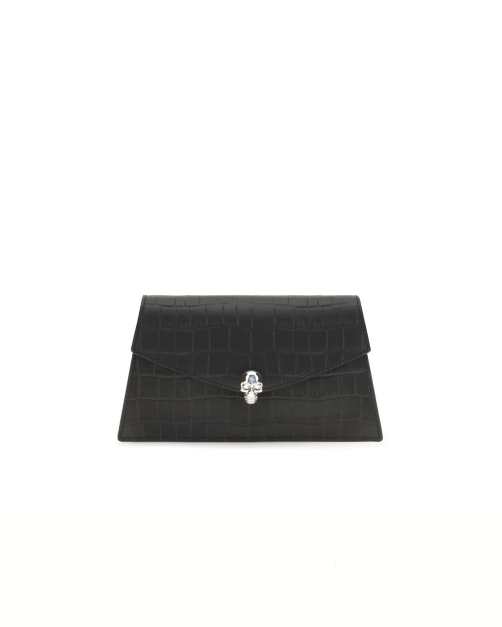 Alexander McQueen Mini Skull Clutch Nera in Pelle Stampa Coccodrillo