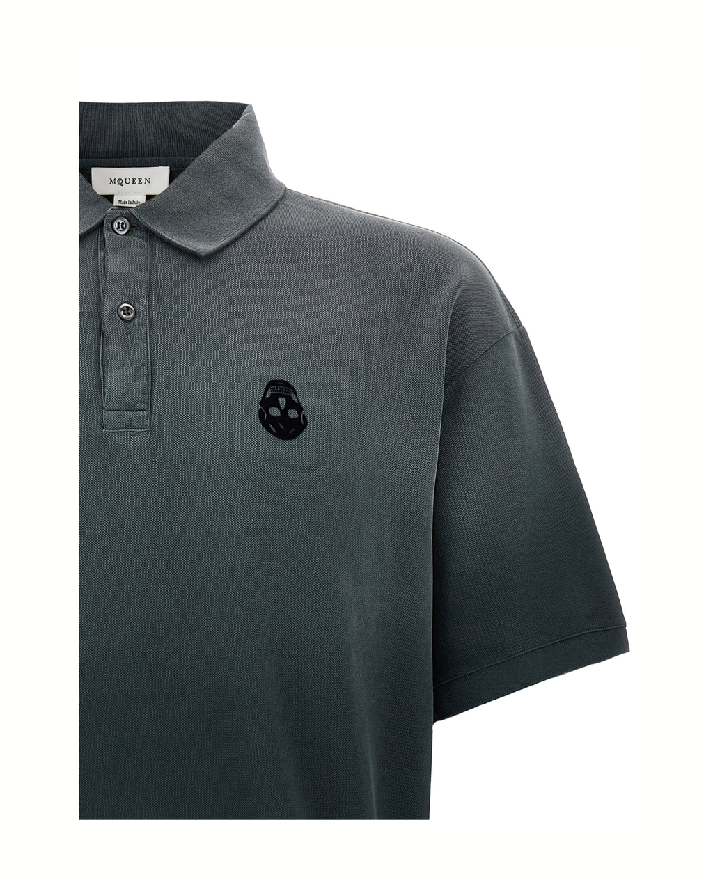 Alexander McQueen Polo Grigia in Cotone con Skull Logo in Velluto