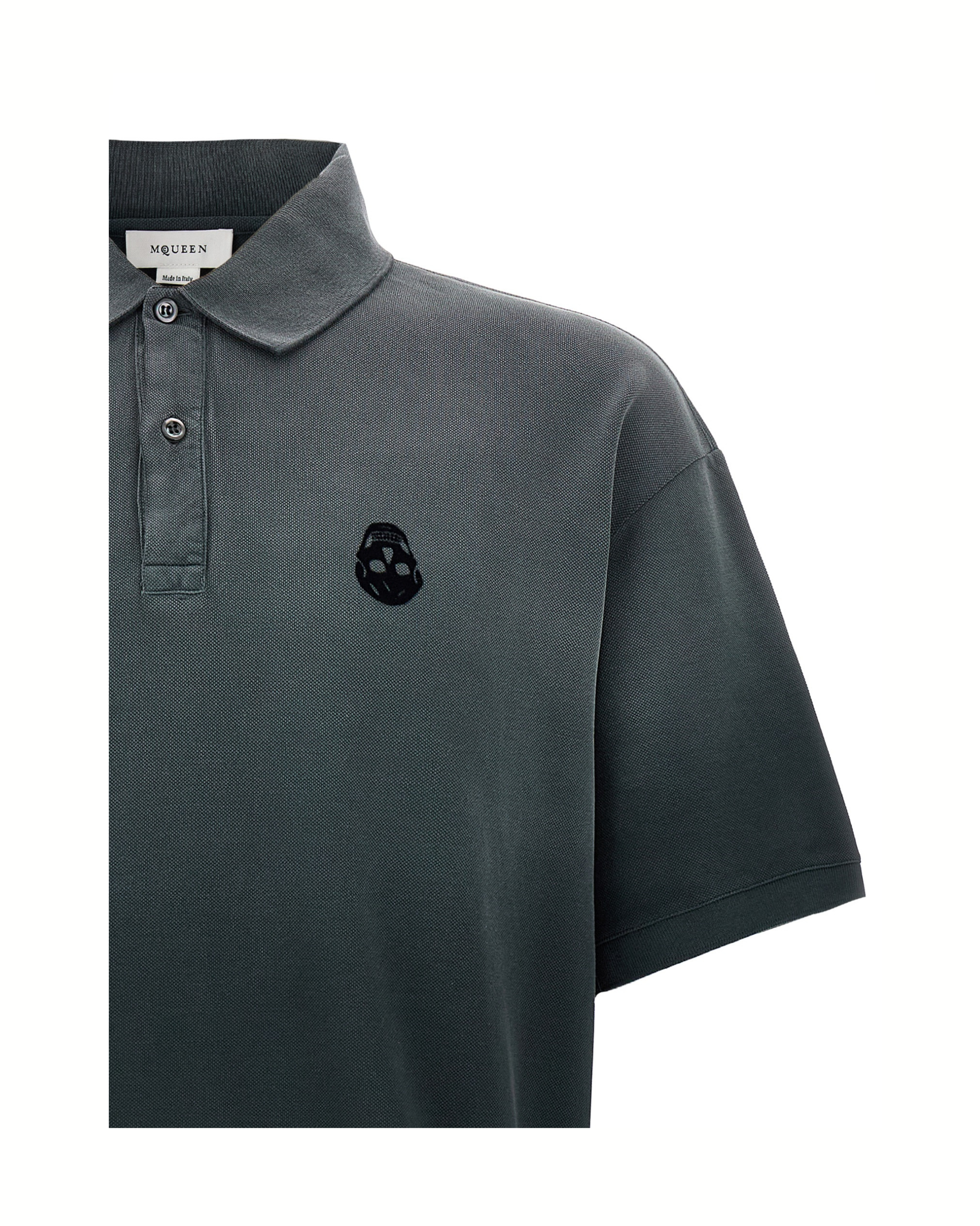 Alexander McQueen Polo Grigia in Cotone con Skull Logo in Velluto