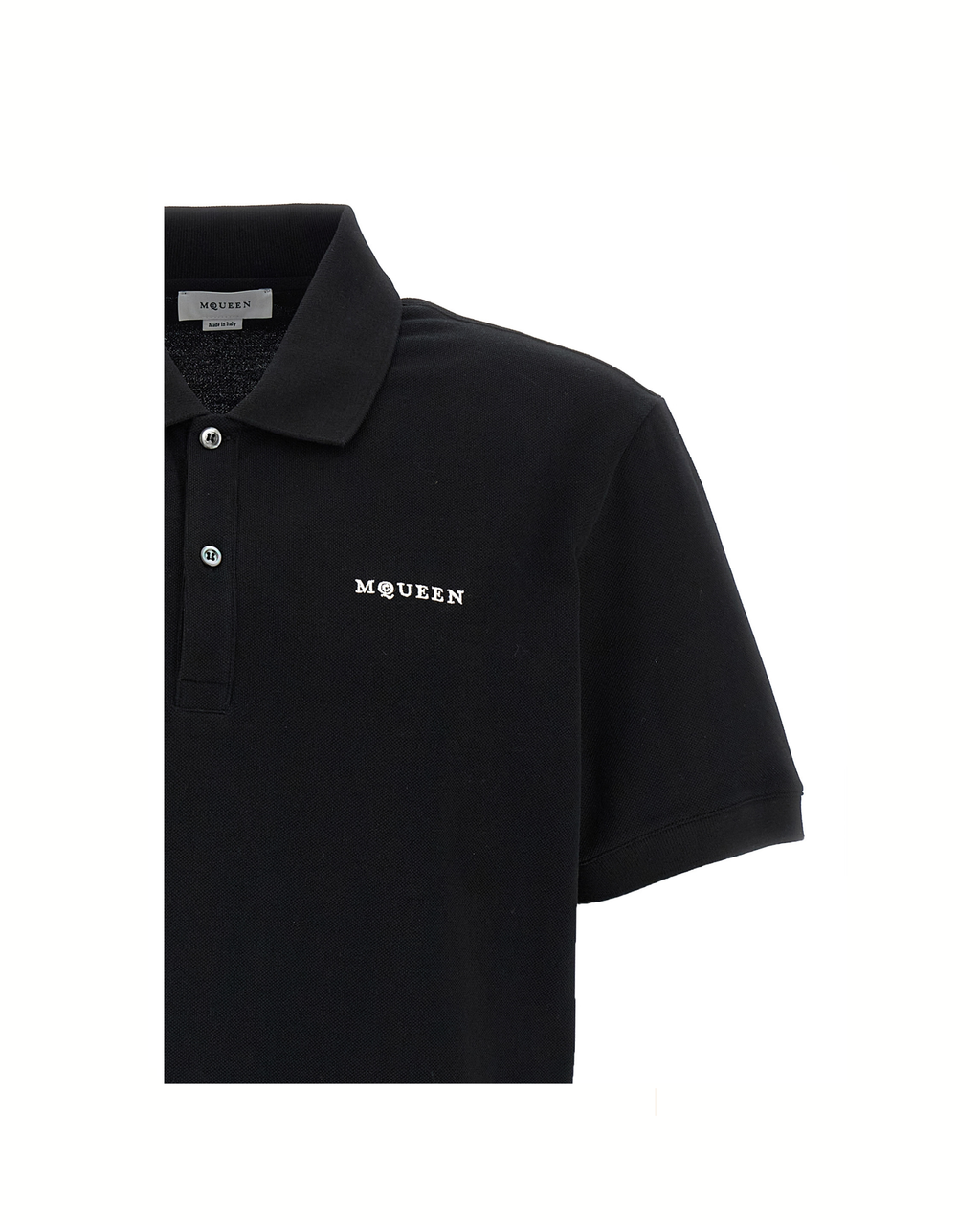Alexander McQueen Polo in Piqué di Cotone Nero con Logo Ricamato