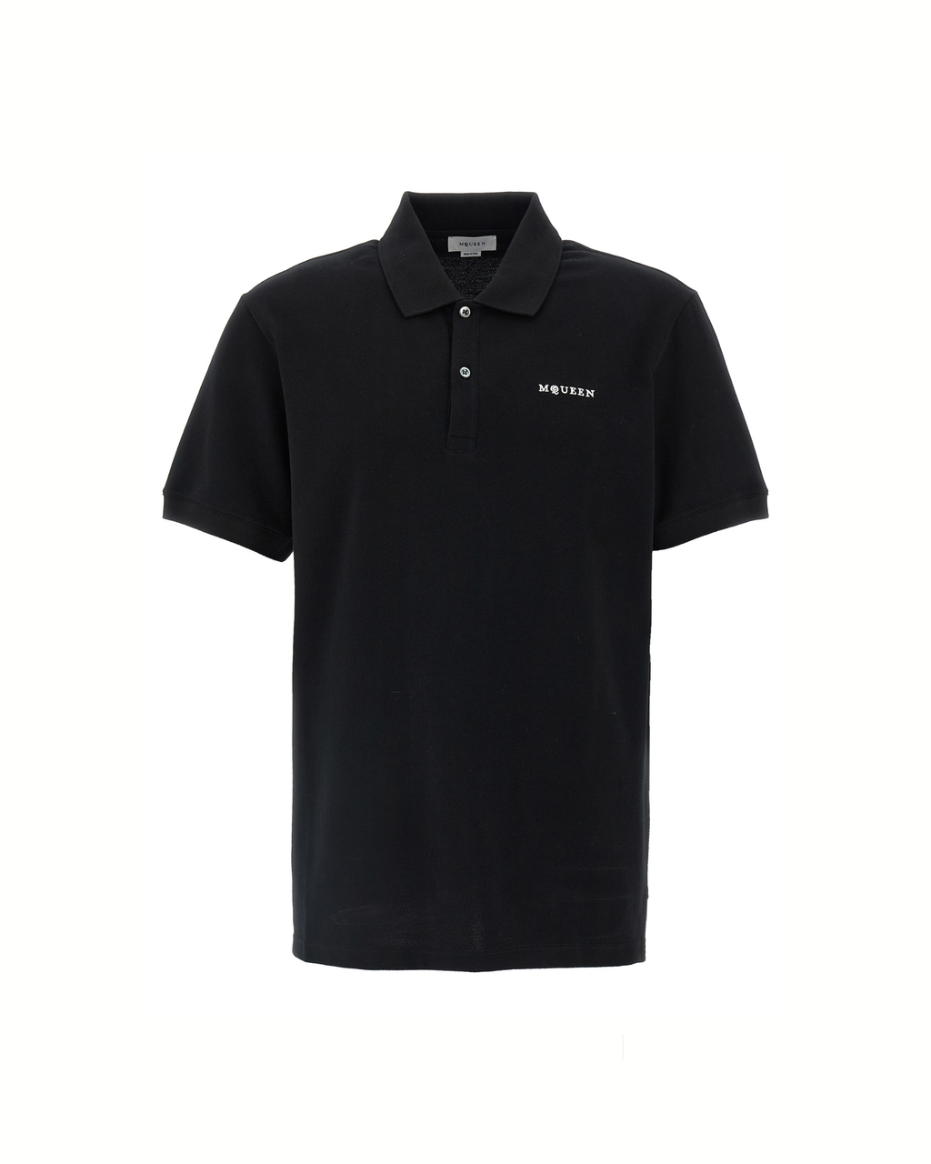 Alexander McQueen Polo in Piqué di Cotone Nero con Logo Ricamato