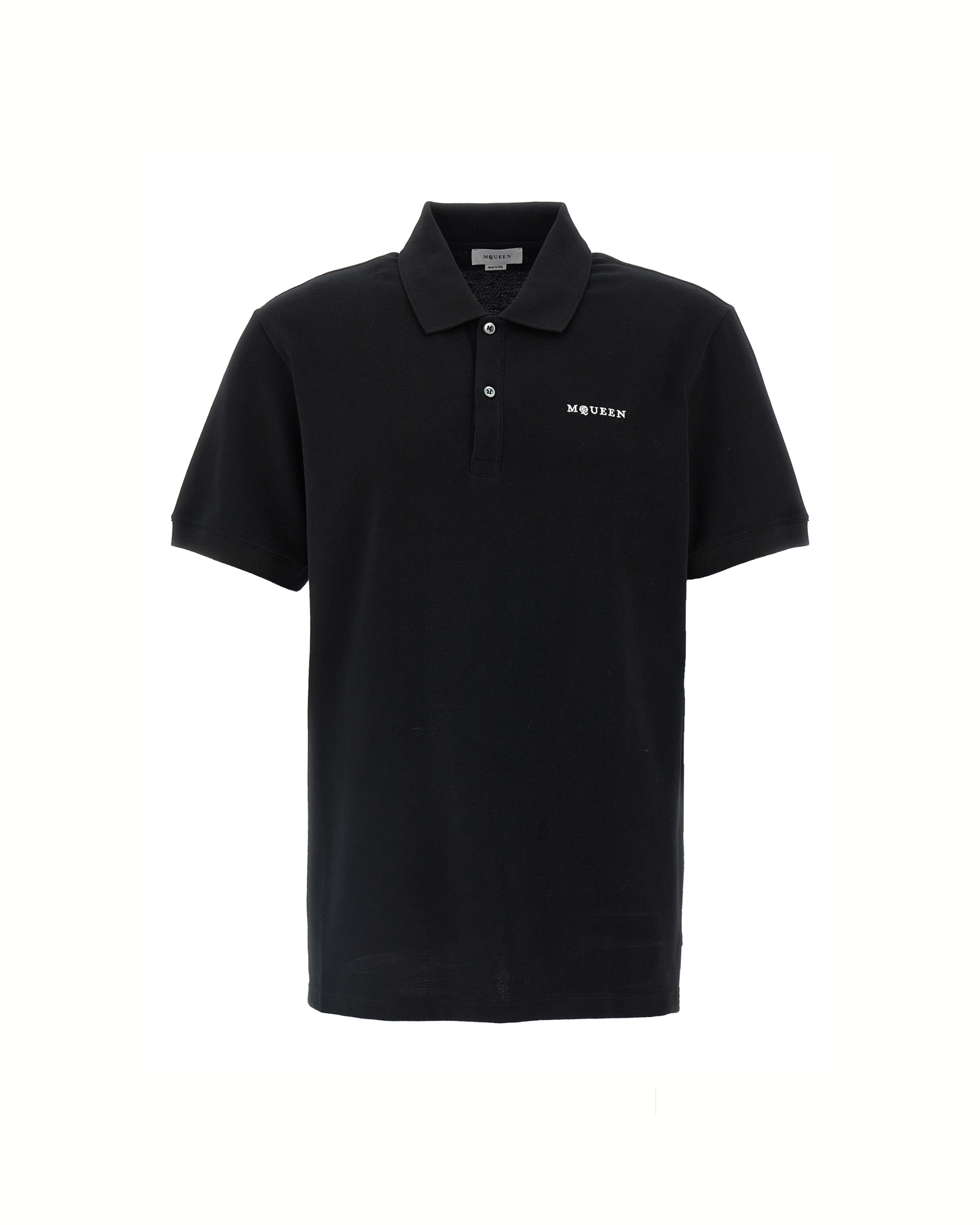 Alexander McQueen Polo in Piqué di Cotone Nero con Logo Ricamato