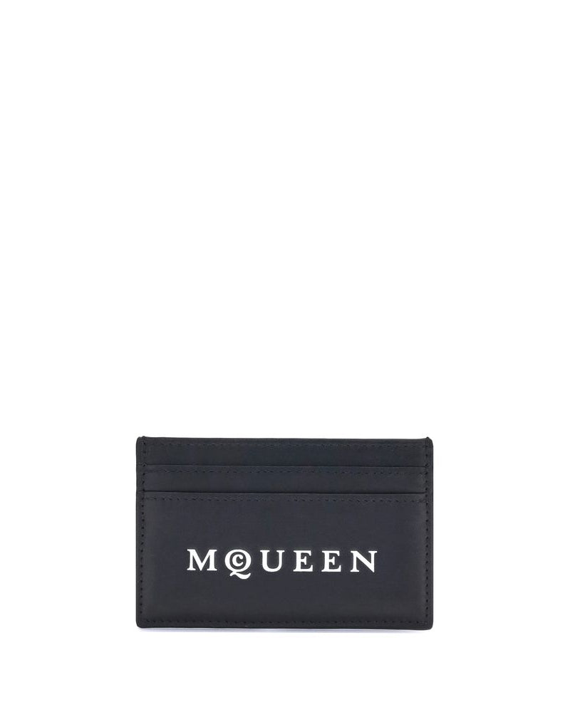 Alexander McQueen – Porta Carte in Pelle Nera con Logo Signature Bianco