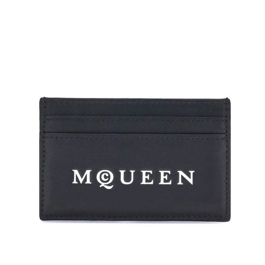 Alexander McQueen – Porta Carte in Pelle Nera con Logo Signature Bianco