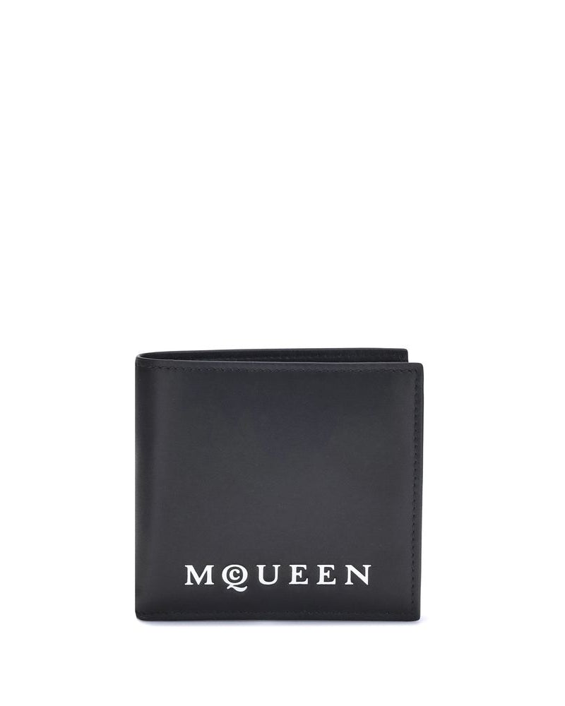 Alexander McQueen – Portafoglio Bifold in Pelle Nera con Logo Bianco Signature
