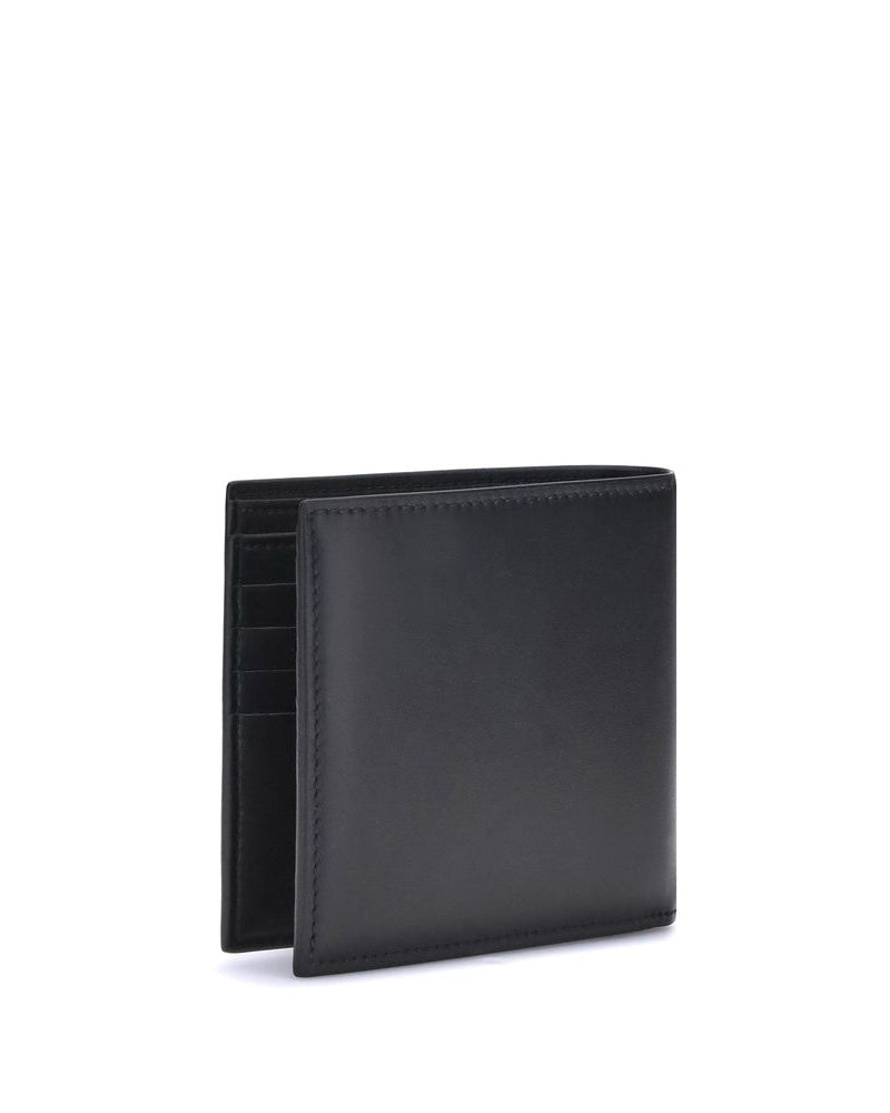 Alexander McQueen – Portafoglio Bifold in Pelle Nera con Logo Bianco Signature