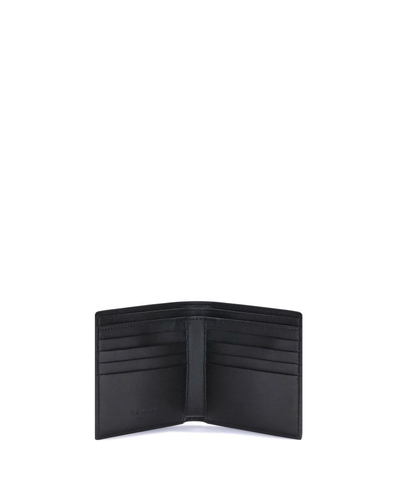 Alexander McQueen – Portafoglio Bifold in Pelle Nera con Logo Bianco Signature