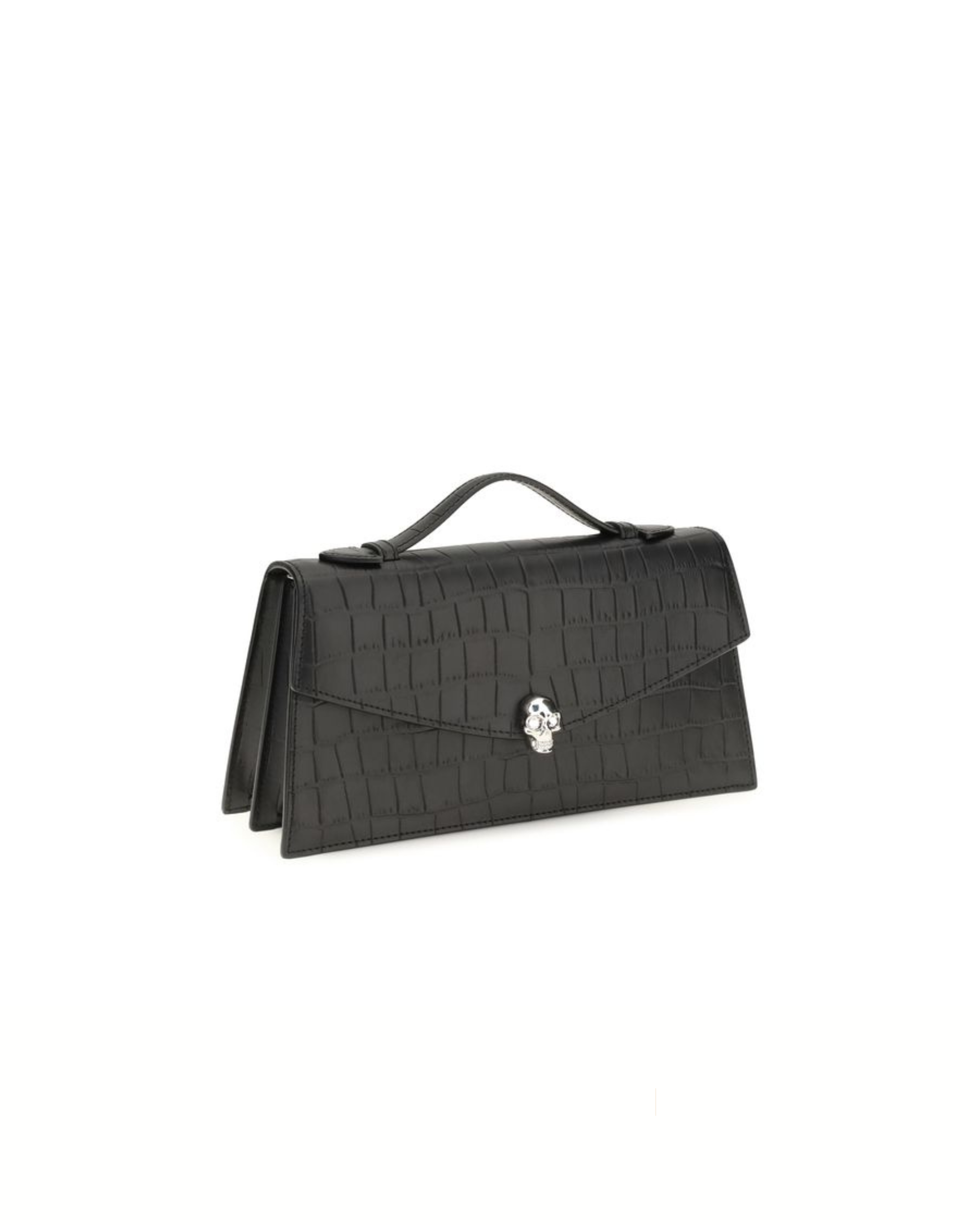 Alexander McQueen Skull Handbag Nera in Pelle Stampa Coccodrillo