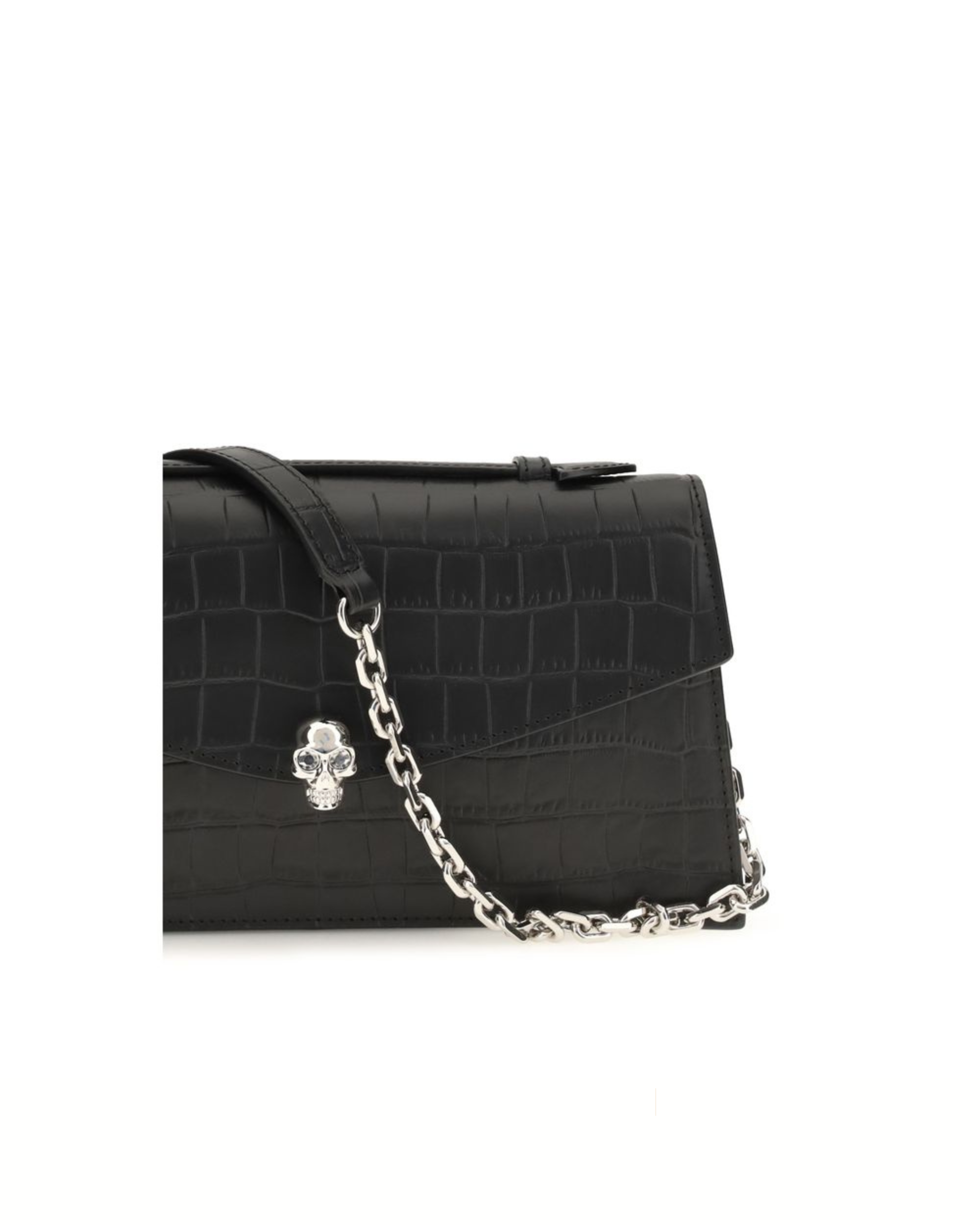 Alexander McQueen Skull Handbag Nera in Pelle Stampa Coccodrillo